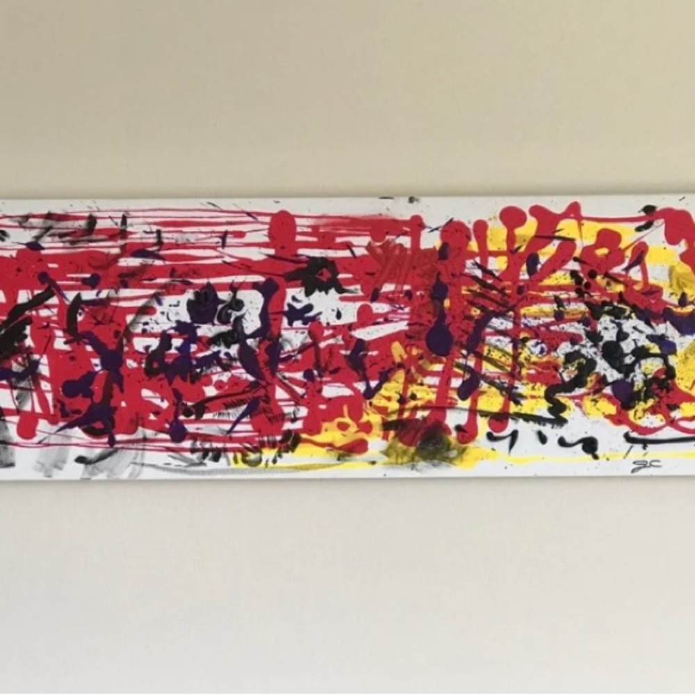 Hot Pink Black Yellow Original Abstract Painting Dynamic Art Powerful Textured